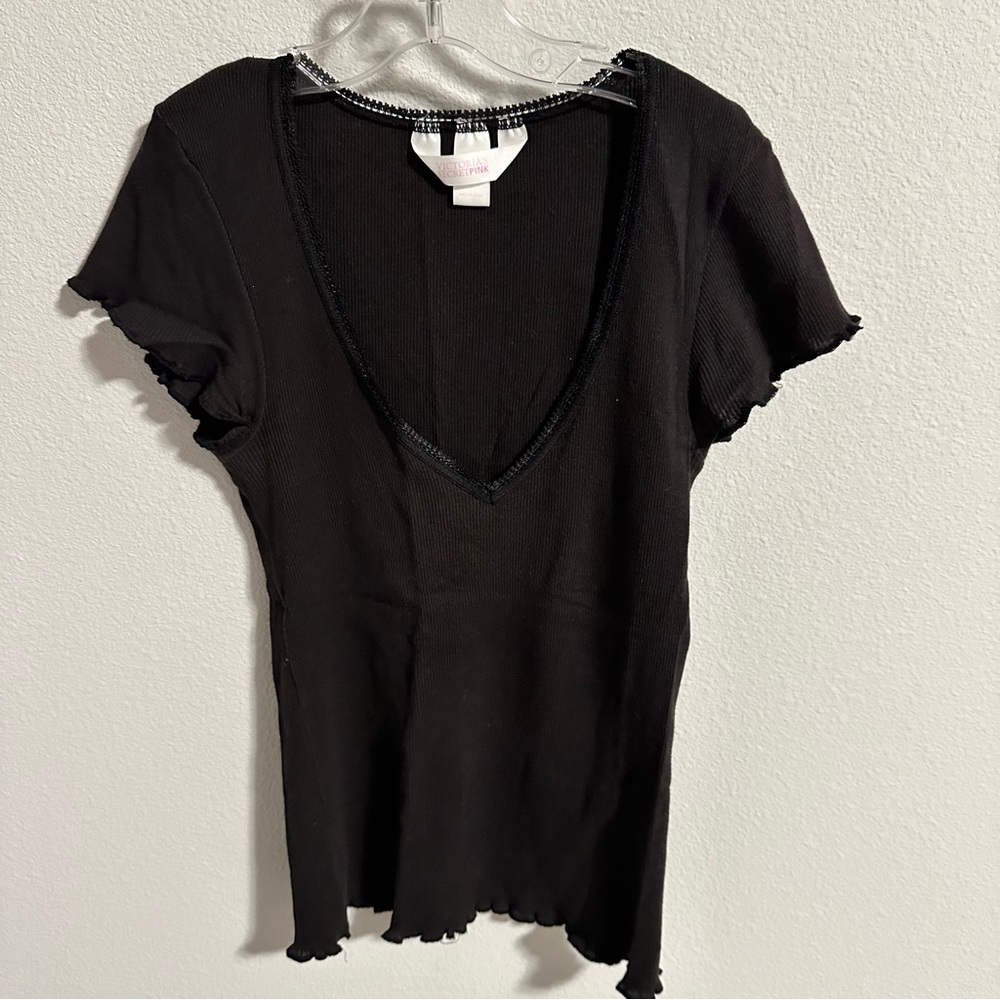 Victoria's Secret PINK Black V-Neck Top size S 100% cotton